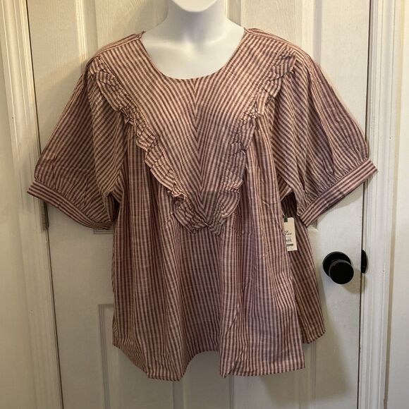 Terra & Sky Plus Size Short Sleeve Ruffle Woven Blouse Dusty Rose 3X (24W-26W) - Picture 1 of 16